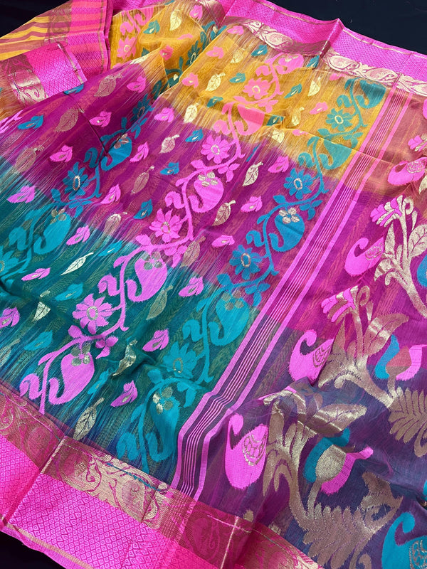 Pink Color Bengal Matka Silk Handloom Saree with Multi Colors| Handloom Sarees | Jamdani Saree - Kaash