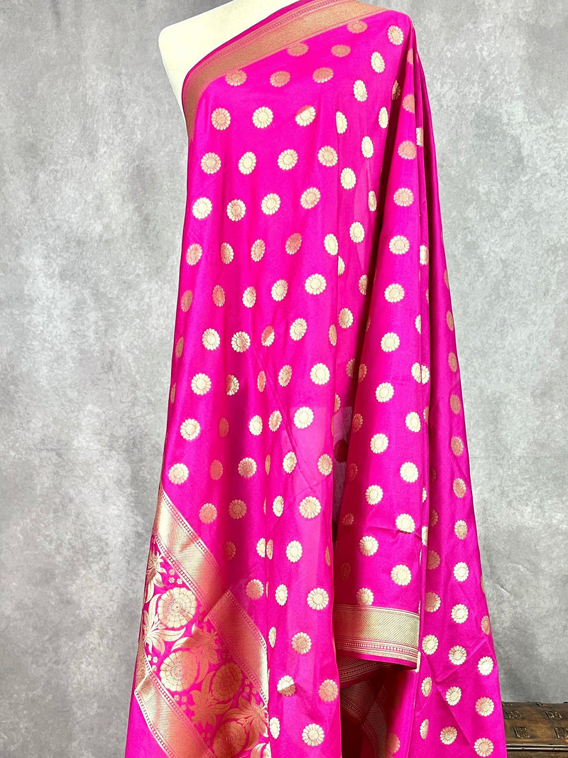 Pink Color Handmade Soft Silk Zari Weaved Dupatta with Chakras | Indian Dupatta | Stole | Gift For Her | Dupatta for Lehenga - Kaash