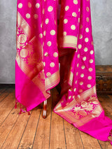 Pink Color Handmade Soft Silk Zari Weaved Dupatta with Chakras | Indian Dupatta | Stole | Gift For Her | Dupatta for Lehenga - Kaash