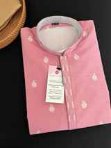 Pink men's kurta pajama in raw silk (non-pure) with self-weave design with cotton lining — Kaash Collection