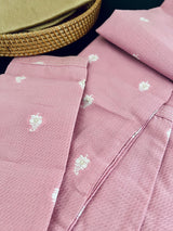 Pink men's kurta pajama in raw silk (non-pure) with self-weave design with cotton lining — Kaash Collection