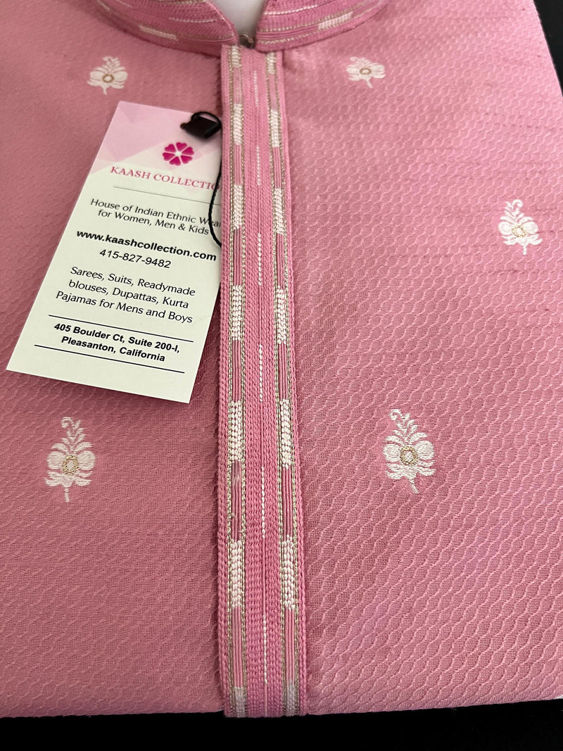 Pink Color Kurta Pajama for Men with Self Design and Embroidery Work with Lining | Men Ethnic Wear | Wedding Wear Kurta for Men - Kaash