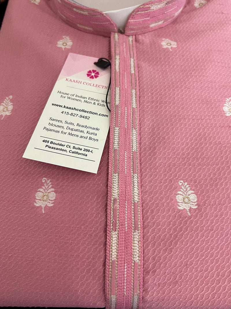 Pink Color Kurta Pajama for Men with Self Design and Embroidery Work with Lining | Men Ethnic Wear | Wedding Wear Kurta for Men - Kaash