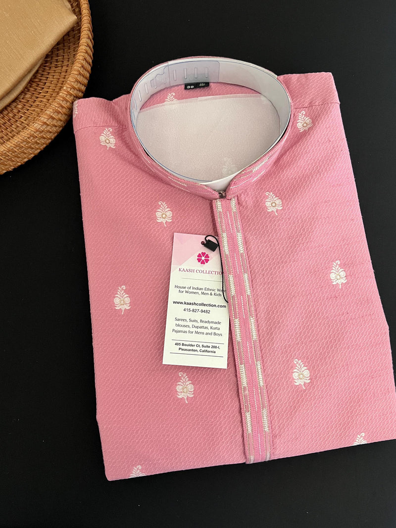 Pink Color Kurta Pajama for Men with Self Design and Embroidery Work with Lining | Men Ethnic Wear | Wedding Wear Kurta for Men - Kaash