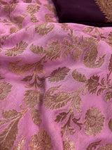 Pink with Wine pure khaddi georgette banarasi silk saree with antique copper zari weave — Kaash Collection