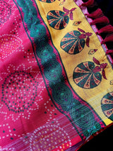 Pink Color Pure Linen by Linen Saree with Bandhani Bandhej Prints - Kaash