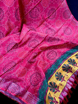 Pink Color Pure Linen by Linen Saree with Bandhani Bandhej Prints - Kaash