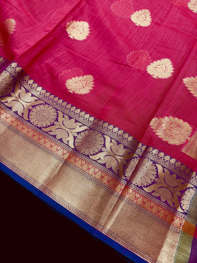 Pink Soft Cotton Silk Saree with Buttas, Zari Weaving butta - Kaash