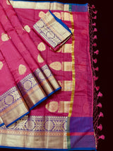 Pink Soft Cotton Silk Saree with Buttas, Zari Weaving butta - Kaash