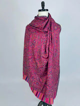Pink wool cashmere Kashmiri shawl with floral jaal weave pattern — Kaash Collection