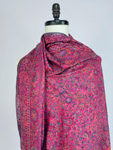 Pink wool cashmere Kashmiri shawl with floral jaal weave pattern — Kaash Collection