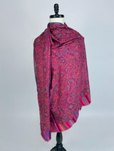 Pink wool cashmere Kashmiri shawl with floral jaal weave pattern — Kaash Collection
