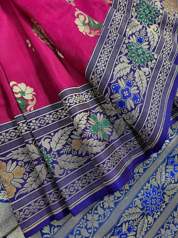 Pink Traditional Banarasi Handloom Saree in Banarasi Silk - Meenakari Floral Butta - Kaash