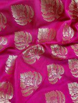 Pink with Purple & Blue Banarasi saree in banarasi silk with muted gold buttis with traditional borders — Kaash Collection