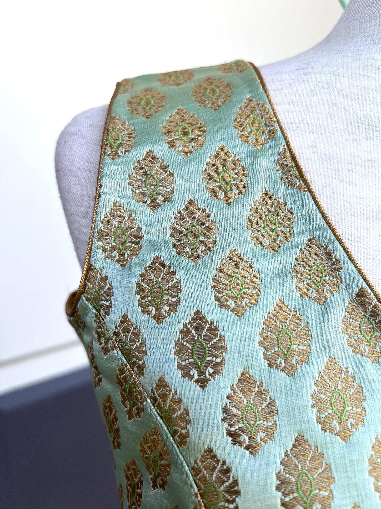 Pista Green Color Banarasi Readymade Blouse Sleeveless Blouse