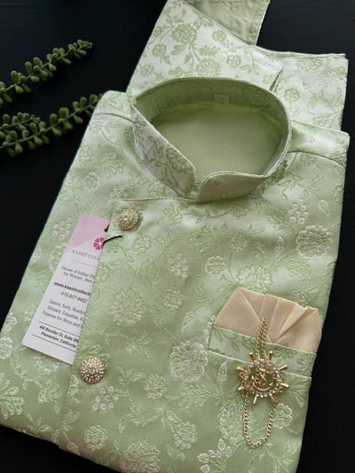 Pista Green Color Jacket Style Kurta with Dhoti for Boys - Kaash