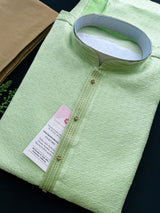 Pista Green Color Men Kurta Pajama in Raw Silk - Kaash