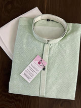 Pastel Pista Green men's kurta pajama in silk (non-pure) with self-weave designer material — Kaash Collection