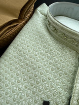 Pista Green Men Kurta Pajama Set with intricate design zari weave, tiny sequin - Kaash