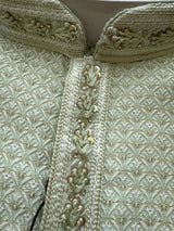Pista Green Men Kurta Pajama Set with intricate design zari weave, tiny sequin - Kaash