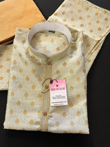 Pista Green men's kurta pajama in soft silk (non-pure) with designer self-weave — Kaash Collection