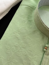 Pista Green Men’s Kurta Pajama in Raw Silk with Self Design - Kaash