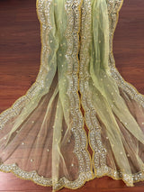 Pista Green net dupatta with gold zari, sequin & beads — Kaash Collection