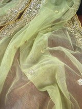 Pista Green net dupatta with gold zari, sequin & beads — Kaash Collection