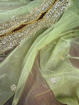 Pista Green net dupatta with gold zari, sequin & beads — Kaash Collection