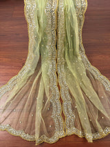 Pista Green net dupatta with gold zari, sequin & beads — Kaash Collection