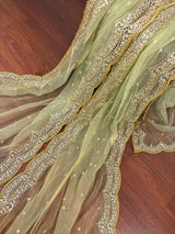 Pista Green net dupatta with gold zari, sequin & beads — Kaash Collection
