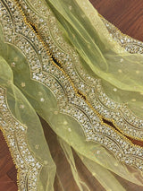 Pista Green net dupatta with gold zari, sequin & beads — Kaash Collection