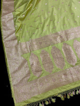 Pista Green Semi Mashru Silk saree in mashru silk (non-pure) with gold zari weave on semi mashru — Kaash Collection