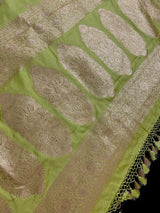 Pista Green Semi Mashru Silk saree in mashru silk (non-pure) with gold zari weave on semi mashru — Kaash Collection