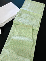 Pista Green men's kurta pajama in soft silk with gold & green patterns with handwork neckline — Kaash Collection
