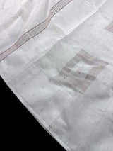 Plain White Color Handloom Linen Saree with Copperish Gold Zari and tiny Sequins - Kaash