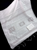 Plain White Color Handloom Linen Saree with Copperish Gold Zari and tiny Sequins - Kaash