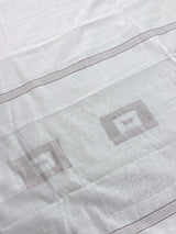 Plain White Color Handloom Linen Saree with Copperish Gold Zari and tiny Sequins - Kaash
