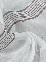 Plain White Color Handloom Linen Saree with Copperish Gold Zari and tiny Sequins - Kaash