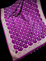 Plum Purple Banarasi saree in handloom banarasi mashru saree with muted gold zari on handloom mashru — Kaash Collection