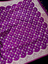 Plum Purple Banarasi saree in handloom banarasi mashru saree with muted gold zari on handloom mashru — Kaash Collection