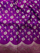 Plum Purple Banarasi saree in handloom banarasi mashru saree with muted gold zari on handloom mashru — Kaash Collection