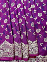 Plum Purple Banarasi saree in handloom banarasi mashru saree with muted gold zari on handloom mashru — Kaash Collection