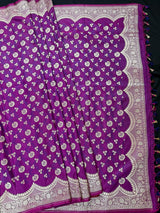 Plum Purple Banarasi saree in handloom banarasi mashru saree with muted gold zari on handloom mashru — Kaash Collection
