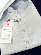 Powder Bluish White men's kurta pajama in pure linen cotton with premium linen cotton with fancy buttons — Kaash Collection