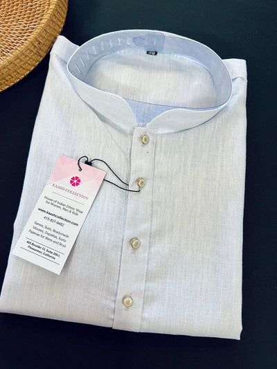 Powder Bluish White men's kurta pajama in pure linen cotton with premium linen cotton with fancy buttons — Kaash Collection