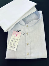 Powder Bluish White men's kurta pajama in pure linen cotton with premium linen cotton with fancy buttons — Kaash Collection
