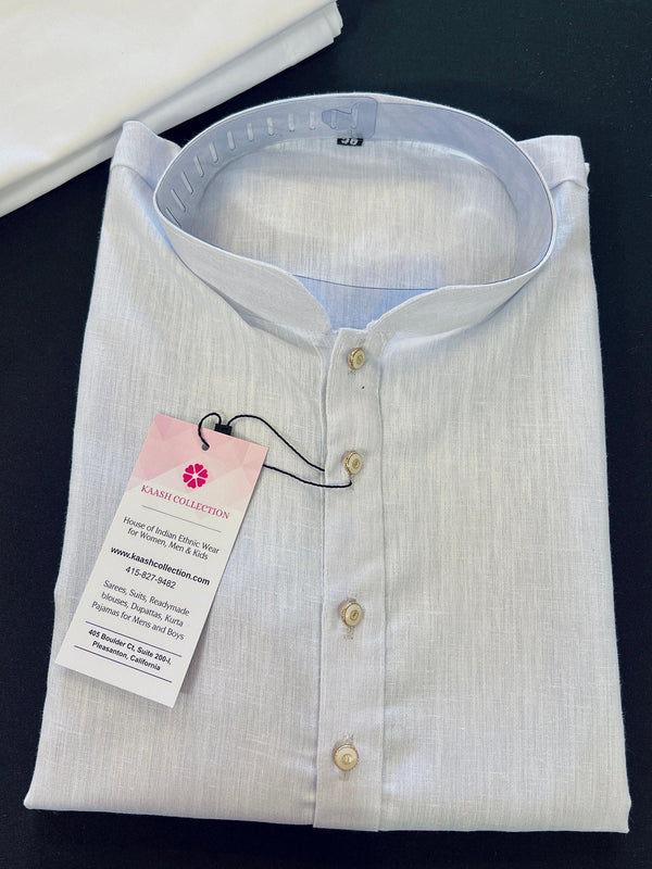 Powder Bluish White Color Premium Pure Linen Cotton Kurta Pajama Set for Men | Linen Cotton Men Kurtas | Pastel Color Kurta | Kurta for Men - Kaash