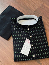 Black men's kurta pajama in premium silk with all-over sequin & embroidery on premium silk — Kaash Collection