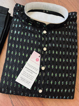Black men's kurta pajama in premium silk with all-over sequin & embroidery on premium silk — Kaash Collection